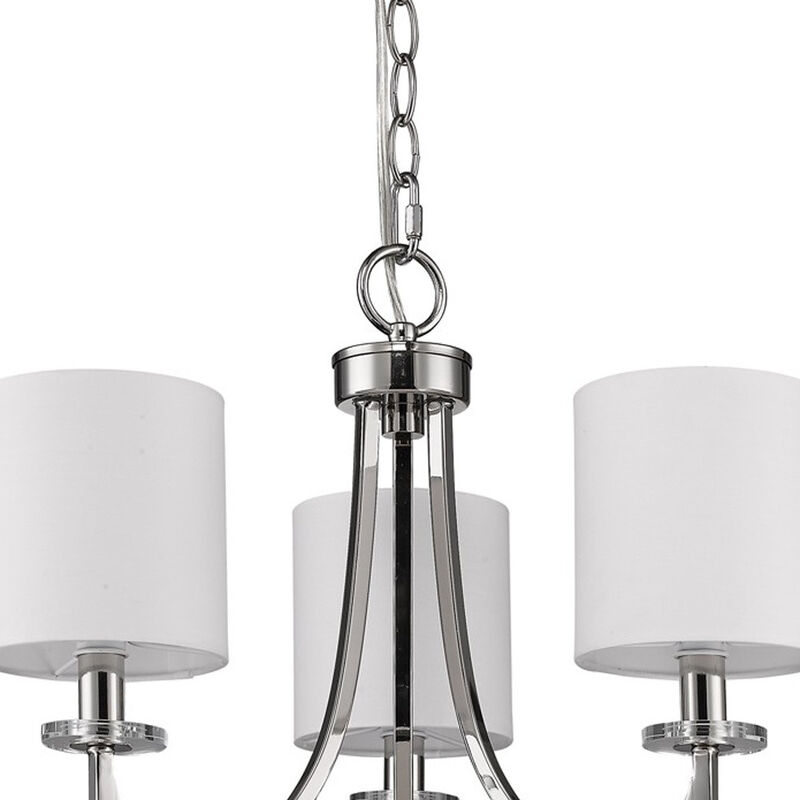 Hivvago Silver Candle Style Three Light Metal Dimmable Chandelier With White Shades