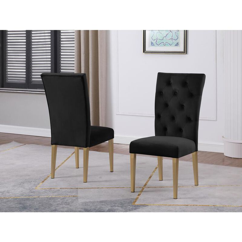 Tyrion Black Tufted Velvet Side Chairs in Brushed Gold (Set of 2)