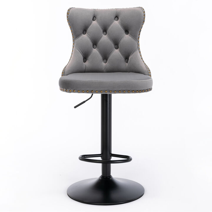 Streamdale Adjustable Swivel Velvet Bar Stools, Set of 2