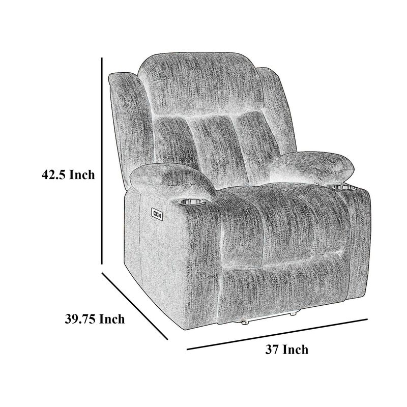 Limi Power Lift Recliner Chair, Slate Blue, USB Port, Cupholders - Benzara