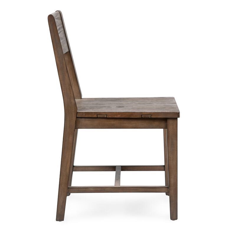 Lio 18 Inch Dining Chair Set of 2, Armless Open Style, Brown Pine Wood - Benzara
