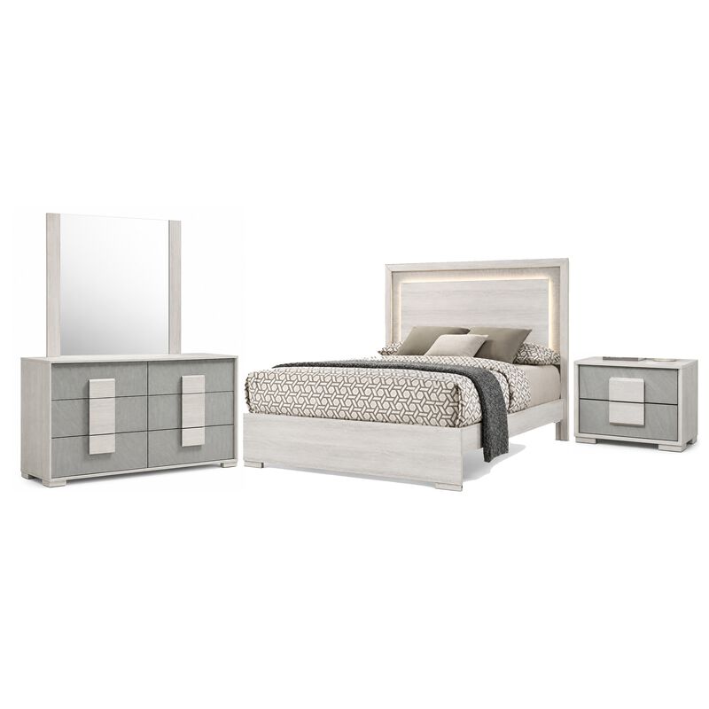 Nomi 4pc Queen Bedroom Set w LED Headboard, Stone Gray Drawers image number 0