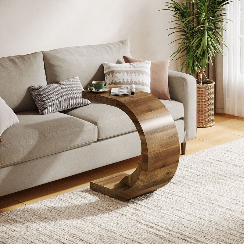 C-Shaped Side Table, Wood End Table for Couch Sofa image number 3