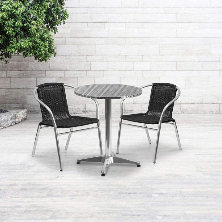 Flash Furniture Lila 23.5'' Round Aluminum Indoor-Outdoor Table Set with 2 Black Rattan Chairs