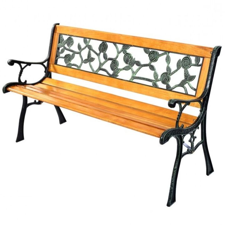 QuikFurn Flowers Outdoor Patio Park Cast Iron Garden Porch Chair Bench