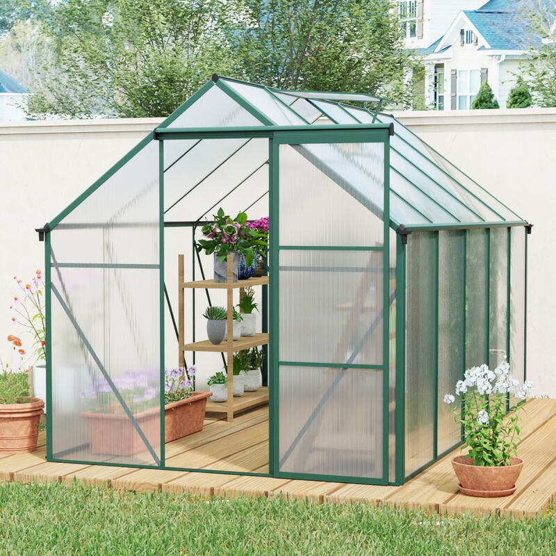 6X10FT Polycarbonate Greenhouse Raised Base and Anchor Aluminum Heavy Duty Walk-in Greenhouses image number 2