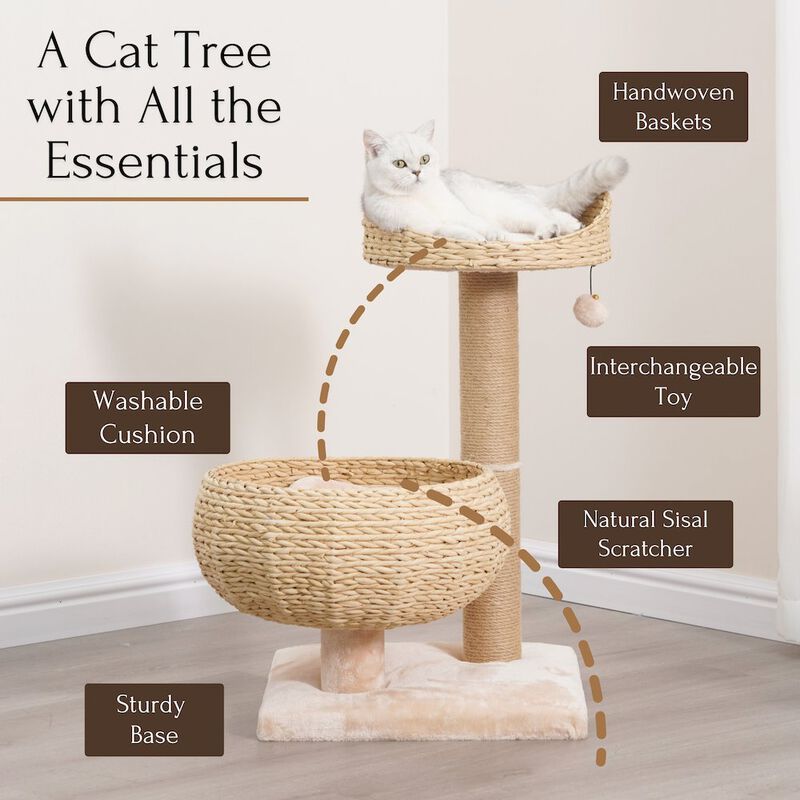 Petpals 30-in Paper Rope Hand Woven Condo & Perch Cat Tree, Beige