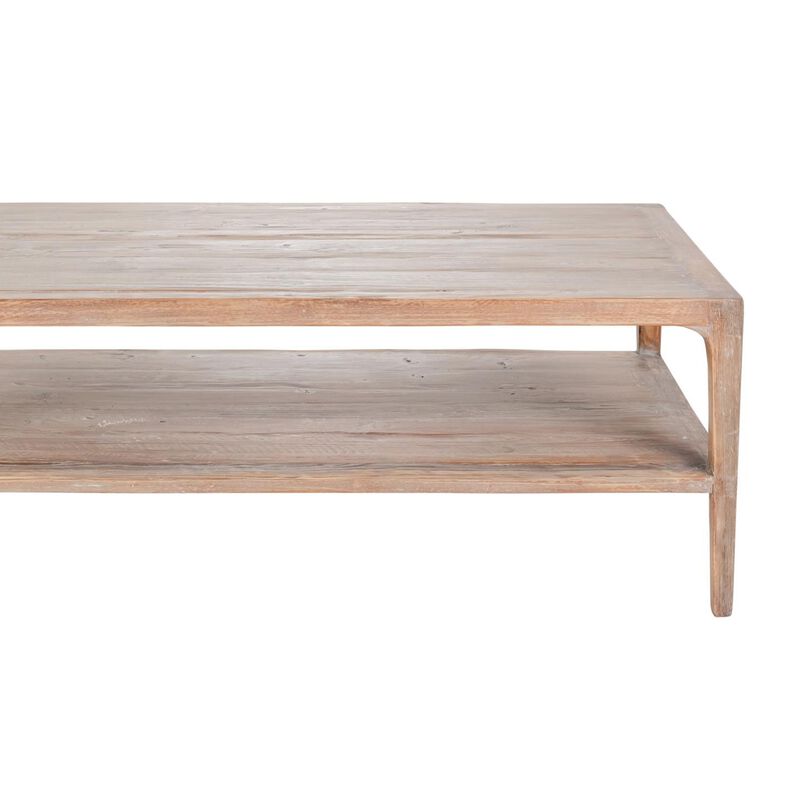 Tuley Coffee Table, Storage Shelf, Reclaimed Pine Wood, Gray, 48 Inch