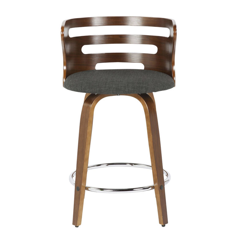 Lumisource Cosini Mid-Century Modern Counter Stool with Swivel in Walnut and Charcoal Fabric - Set of 2