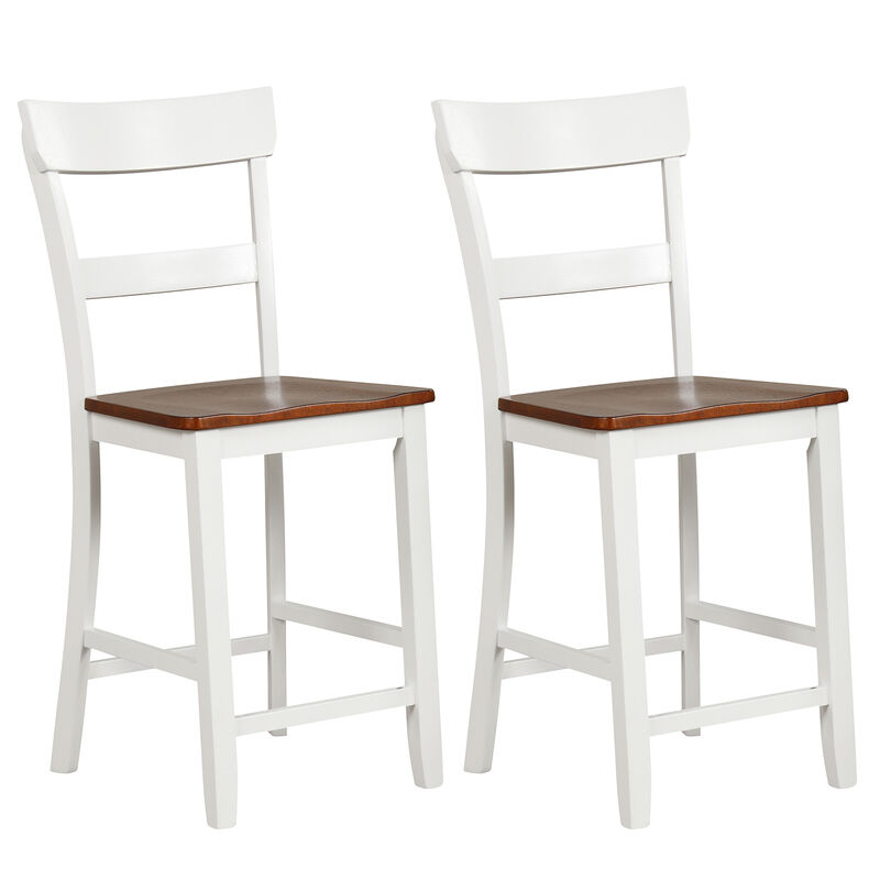 Farmhouse Dining Bar Stool Set of 2 with Solid Rubber Wood Frame