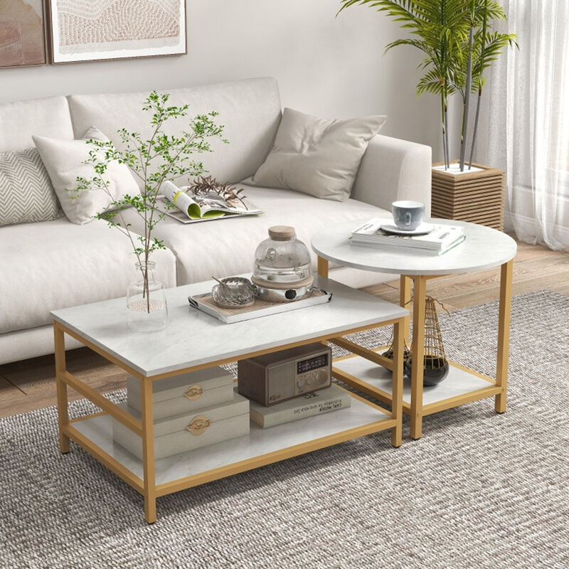 Set of 2 Nesting Coffee Tables for Modern Living Room & Space-Saving Design