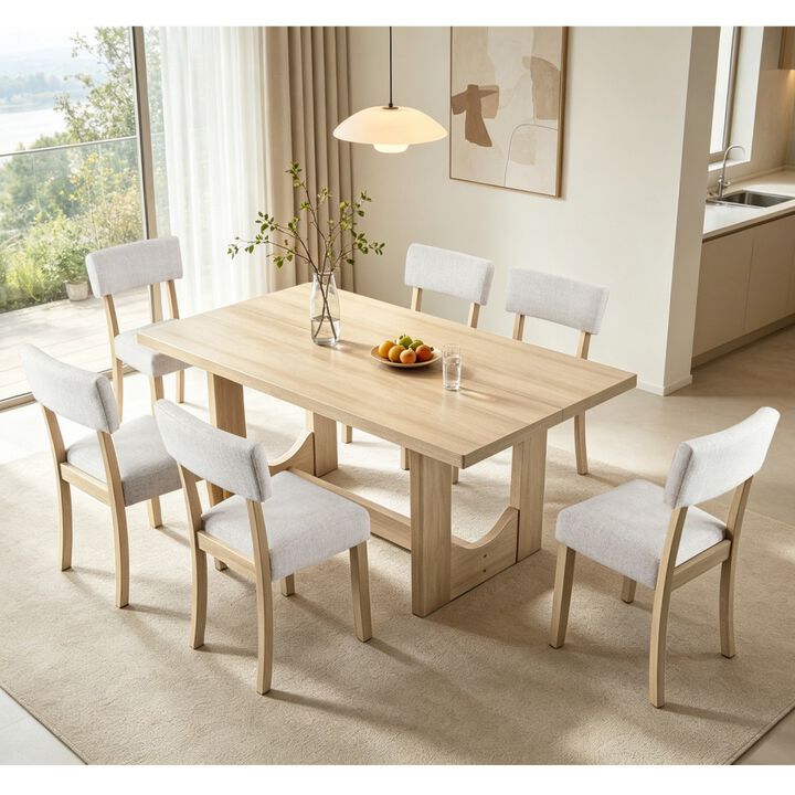 7 Piece Dining Table Set for 6, rectangular dining table set with 6 chairs, modern farmhouse kitchen dining table set, wood dining set