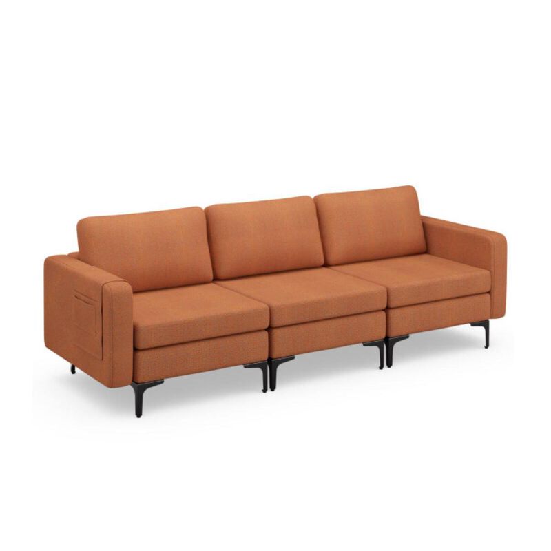 Hivvago 3-Seat Sectional Sofa Couch with Armrest Magazine Pocket and Metal Leg