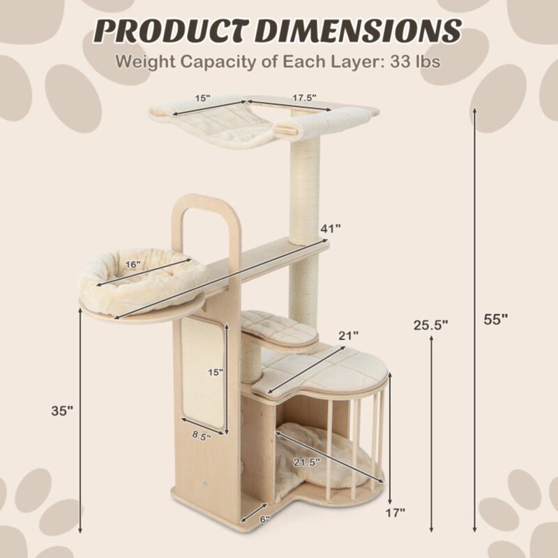 Tall Multi-Level Cat Tree with Washable Removable Cushions