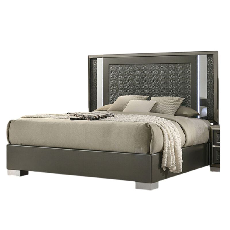 3pc King Bedroom Set, Dark Gray, Taupe Gray, White Wood, 2 Nightstands image number 4