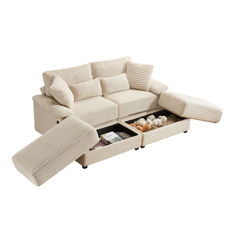 Merax Double Chaise Lounge Set with Reversible Storage Ottoman