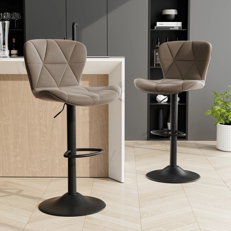 Faux Leather Swivel Bar Stools Set of 2, Adjustable Counter Height Kitchen Chairs, Iron Frame High Backrest 360&deg; Barstools for Kitchen Counter, Outdoor image number 3