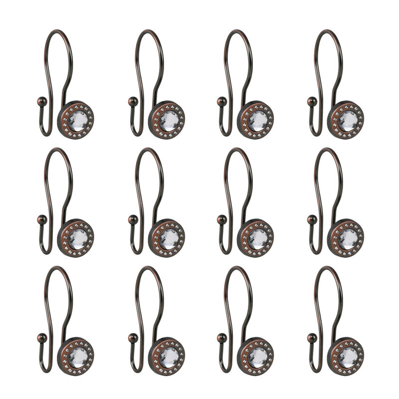 Rust-Resistant Metal Double Shower Curtain Hooks with Large Center Crystal, Set of 12 image number 4