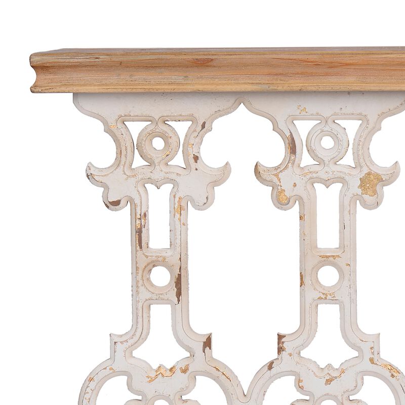 32 Inch Console Table, Fir Wood, Traditional, Scrollwork, Antique White-Benzara