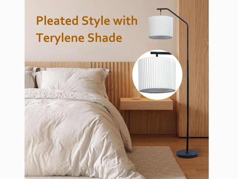 Tall Floor Lamp &ndash; 68" Swing Head, Pleated Shade, 9W Edison LED, Foot Switch