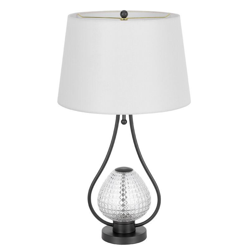 Table Lamp with Nightlight, Teardrop Diamond Design Glass Body, Gray Metal image number 3