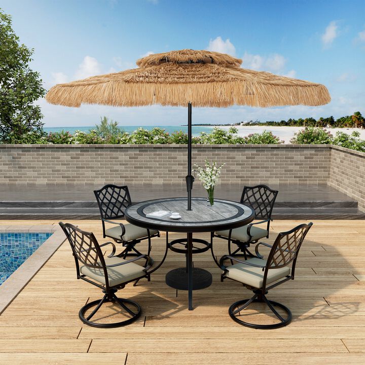 Mondawe 10 ft Hawaiian Style Crank Design 2 Tier Thatched Tiki Straw Patio Umbrella Shade