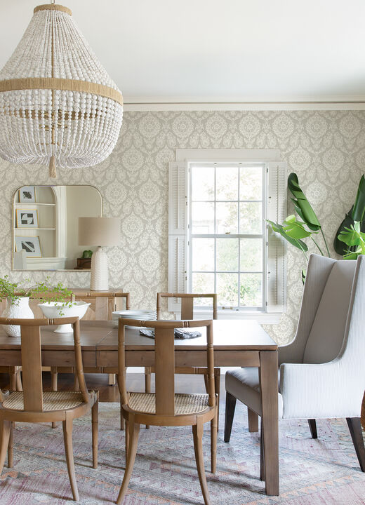 Helm Damask Taupe Floral Medallion Wallpaper