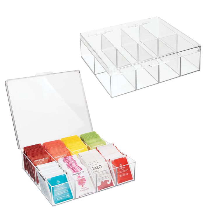 mDesign Plastic Stackable Tea Bag Storage Bin Organizer Box Holder, 2 Pack Clear