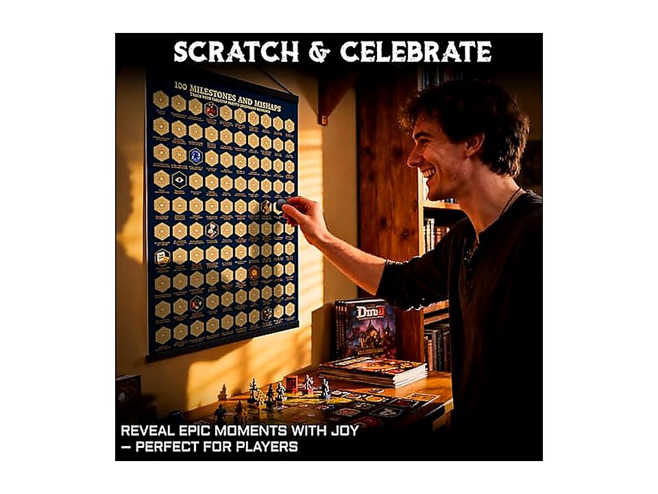 DND Achievements Scratch Poster 100 RPG Campaign Milestones Track 100 Moments