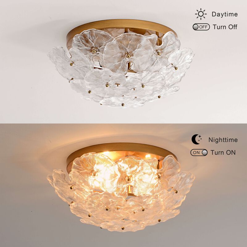 Estrella 4-Light Brushed Brass Flower Crystal Glass Flush Mount image number 3