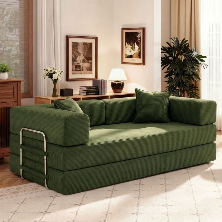 78" Convertible Corduroy Sofa Bed, 5-in-1 Folding Futon Couch, Boneless Sleeper for Living Room