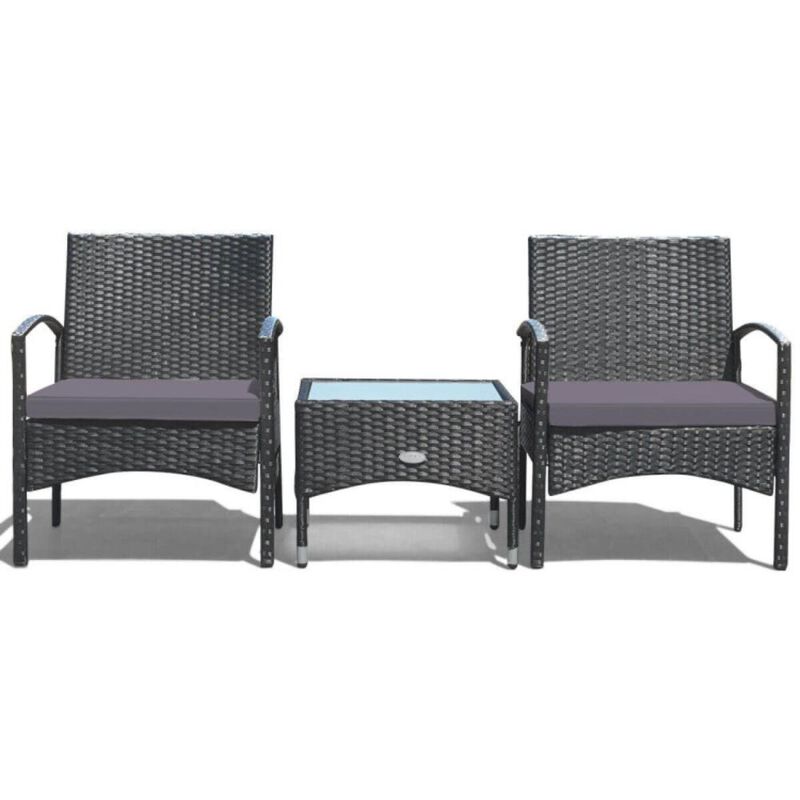 Hivvago 3 Pieces Patio Wicker Rattan Furniture Set with Cushions for Lawn Backyard