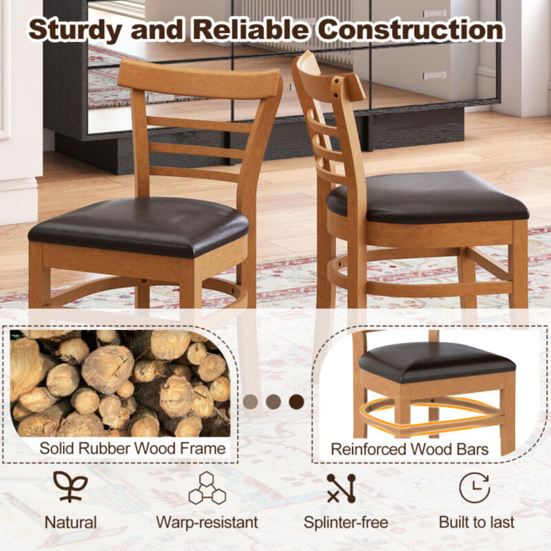 Wooden Dining Chair Set of 2 with Solid Rubber Wood Legs for Restaurant image number 4