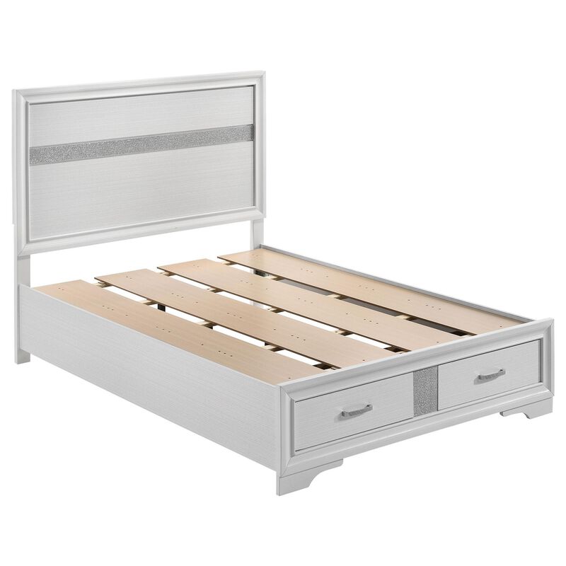 Vino 4pc Twin Bedroom Set, Storage Footboard, White, Glitter Stripes image number 2