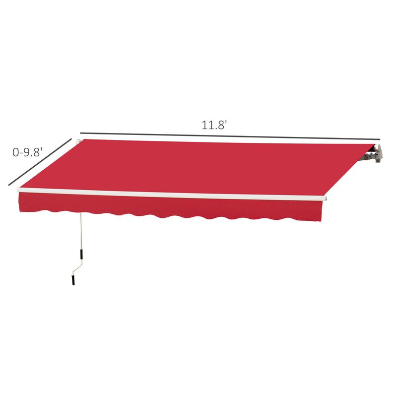 12' x 10' Manual Retractable Awning Outdoor Sunshade Shelter for Patio, Balcony, Yard, with Adjustable & Versatile Design, Wine Red