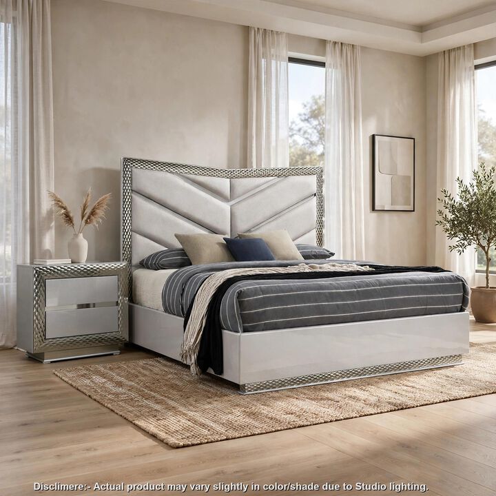 2pc King Bedroom Set, Gray, Silver Wood, Nightstand