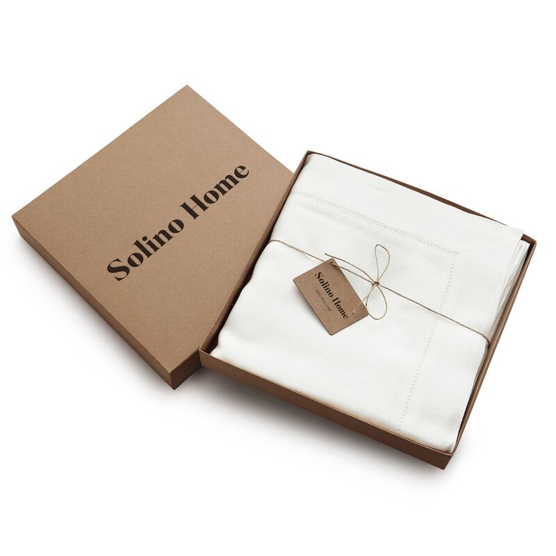 Solino Home Classic Hemstitch 100% Linen Tablecloth &ndash; Handcrafted, Machine Washable, Perfect for Holiday and Everyday Dining