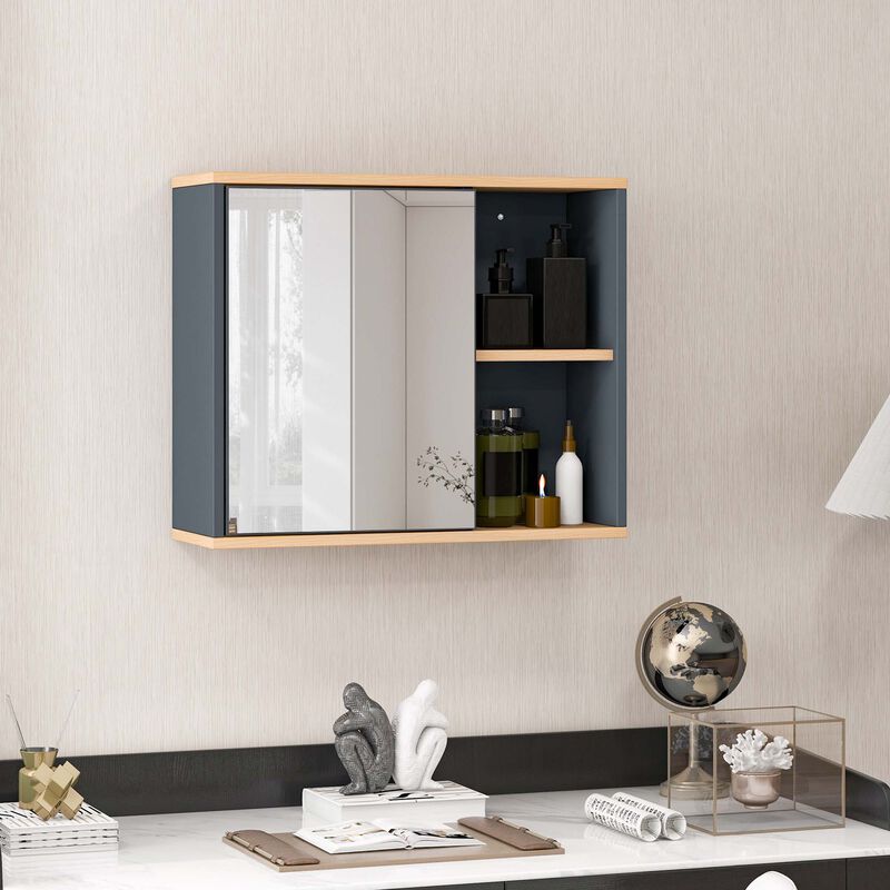 Costway Mirrored Medicine Cabinet Bathroom Wall Mounted with 3-Level Adjustable Shelf Grey