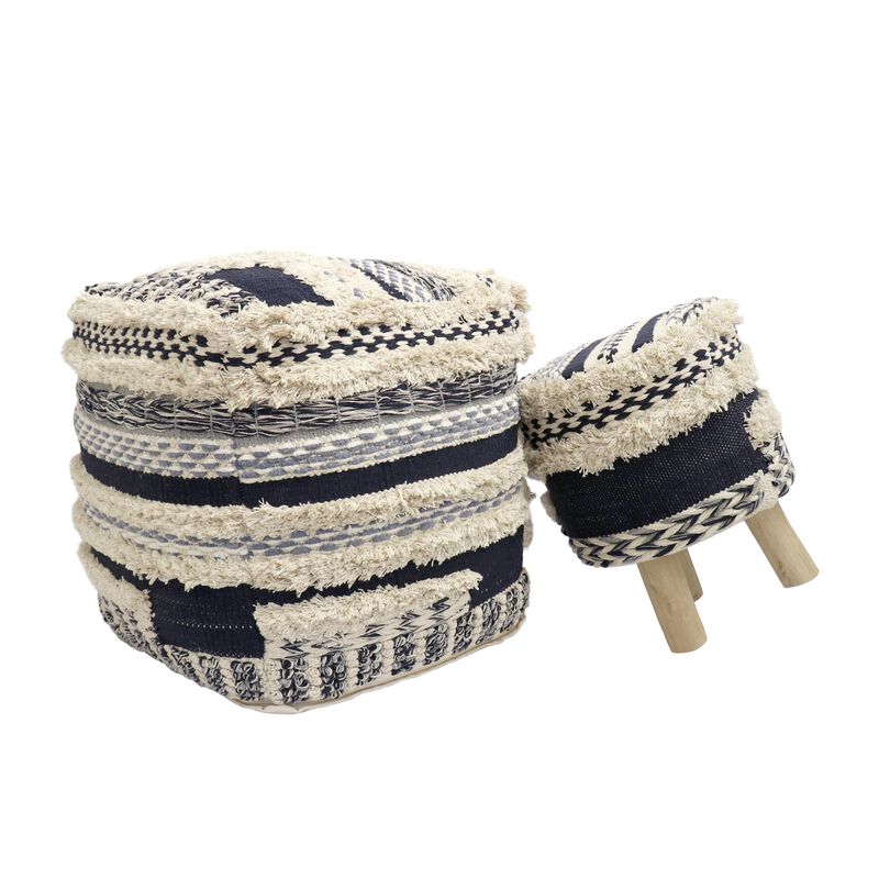 Pasargad Home Grandcanyon Braided Cotton Pouf with Wooden Legs image number 3