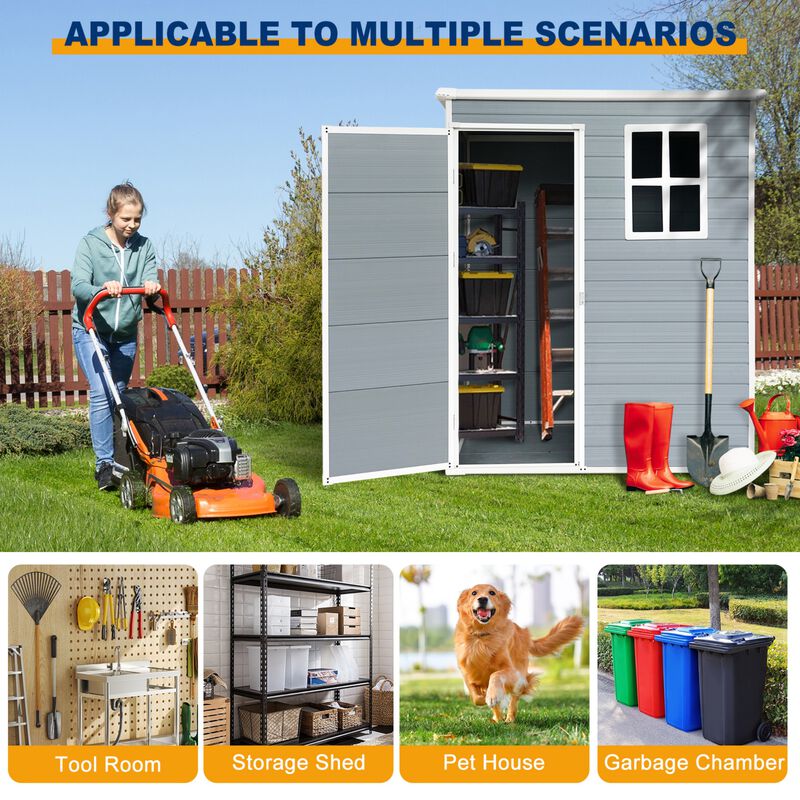 5ft x 3ft Resin Outdoor Storage Shed with Floor and Lockable Door for Backyard image number 7