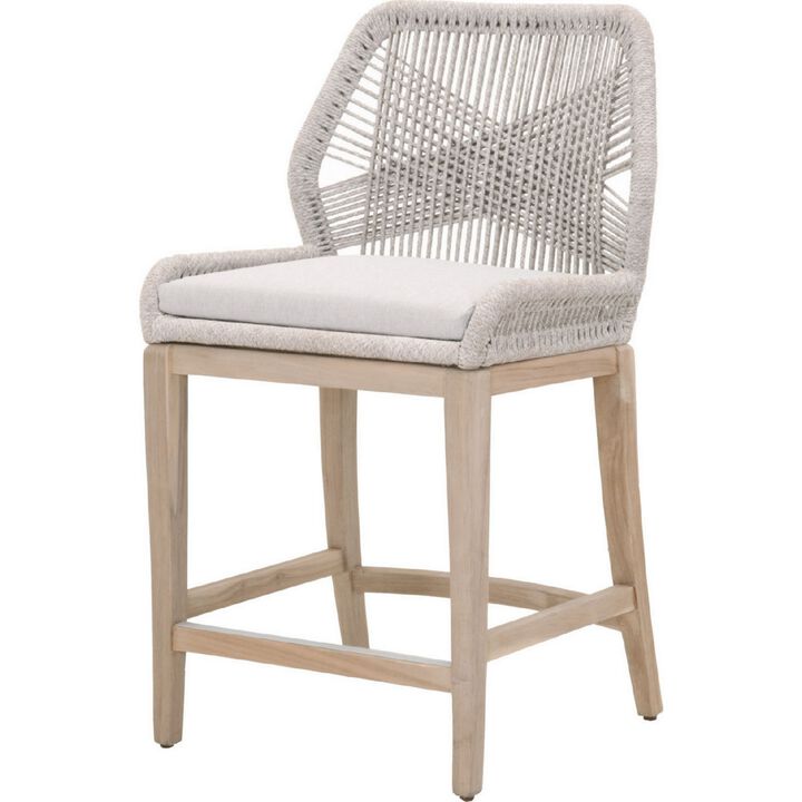 Counter Stool with Rope Back and Wooden Legs, Gray and Brown-Benzara
