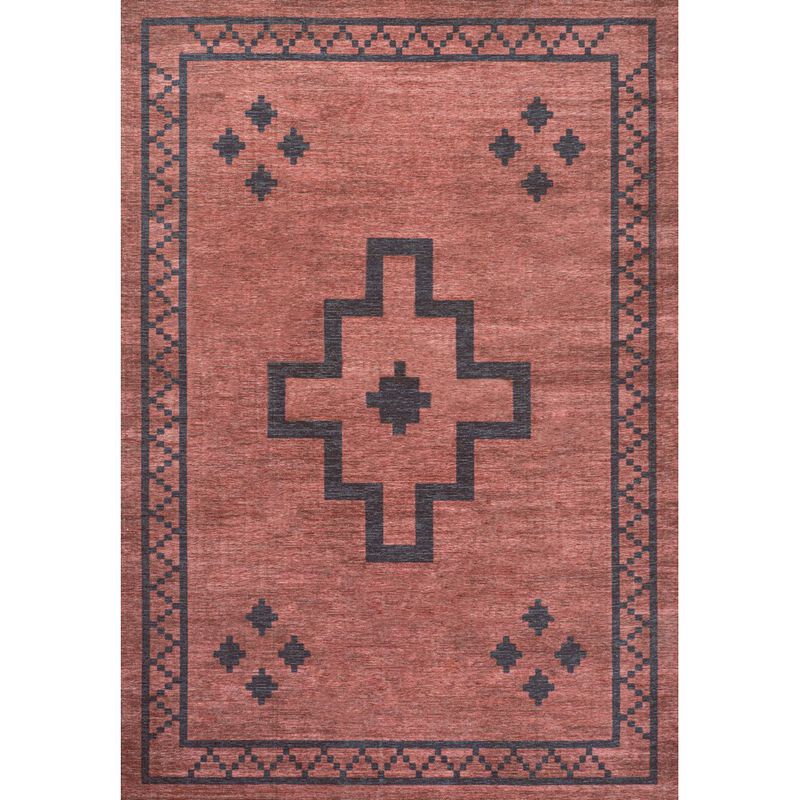 Korsa Geometric Medallion Machine Washable Area Rug