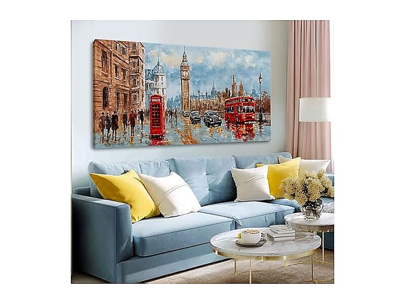 Large Street Scene Wall Art Featuring Red Bus Classic Architecture European City image number 1