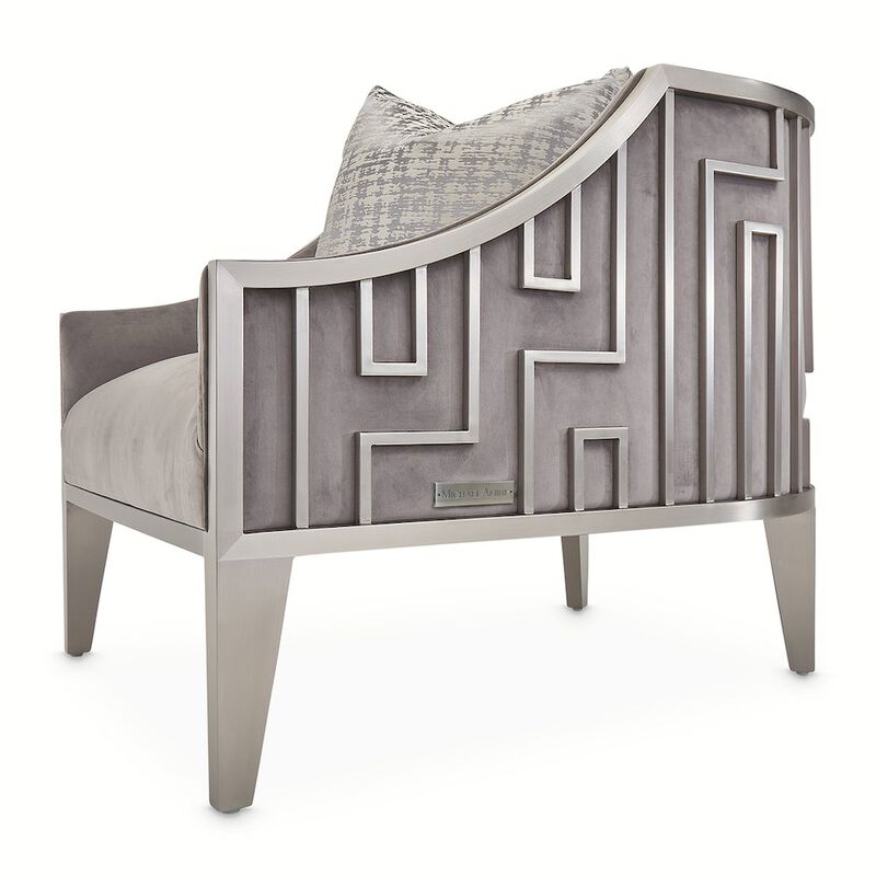 Michael Amini Roxbury Park Velvet Accent Chair - Gray Pearl/Stainless Steel
