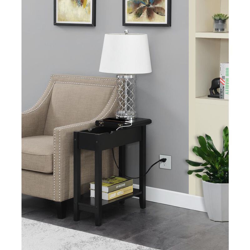 Convenience Concepts American Heritage Flip Top End Table With Charging Station, Black