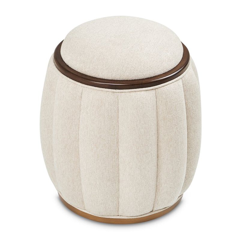 Michael Amini Camellia Field Round Bench - Linen/Warm Pecan image number 0