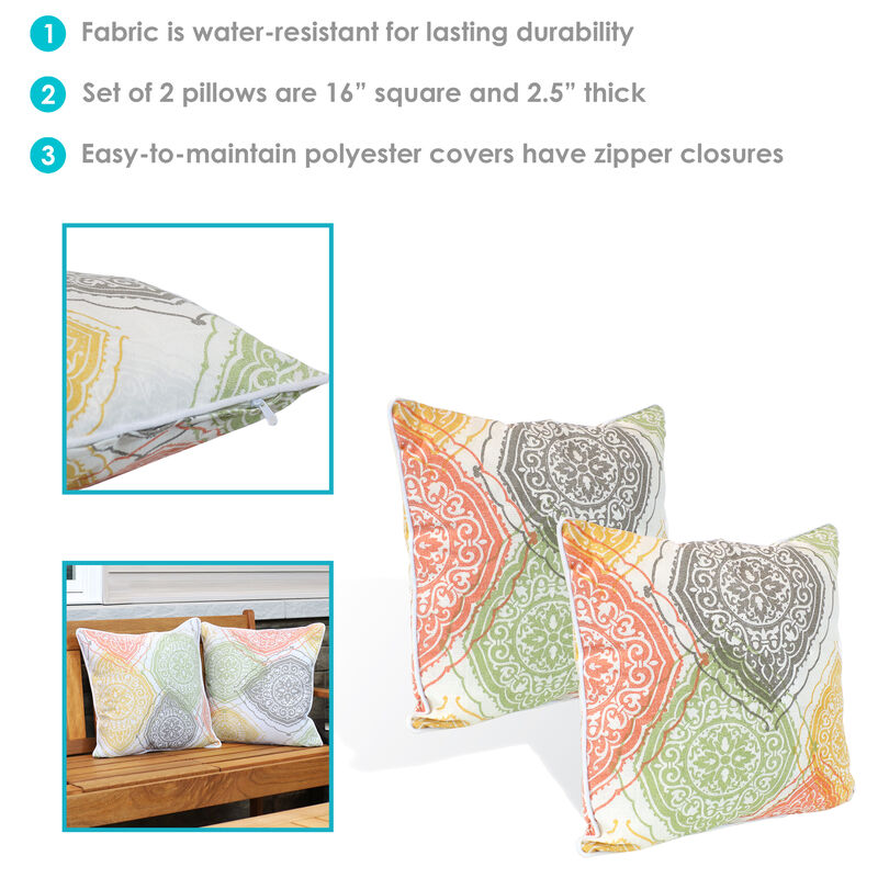 Sunnydaze Set of 2 16" Polyester Square Throw Accent Pillows