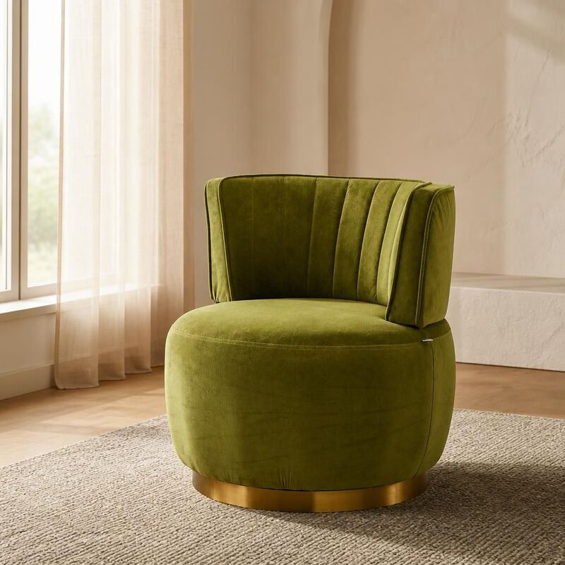 GOODSILO 360 Degree Swivel Barrel Accent Chair, Upholstered Round Armchair for Living Room, Bedroom, Office, Nursery, Lounge, Waiting Rooms image number 2