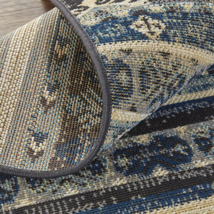 HomeRoots Geometric Power Loom Distressed Stain Resistant Runner Rug