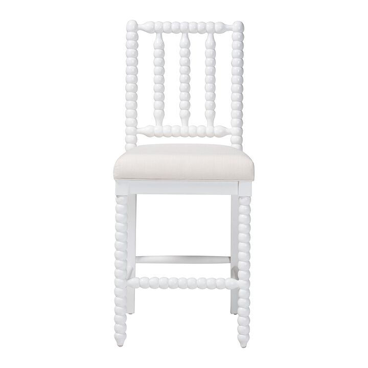 bali & pari Deya Bobbin Counter Stool - Sculptural Wood Kitchen Seating with Upholstered Seat and Spindle Back